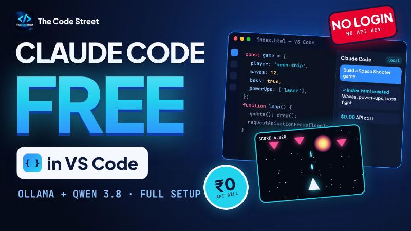 Featured image of post Claude Code For Free in VS Code: Full Setup Guide with Ollama + Qwen 3.8